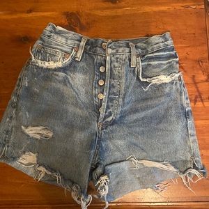 Agolde Distressed Light Blue High-Rise Jean Shorts